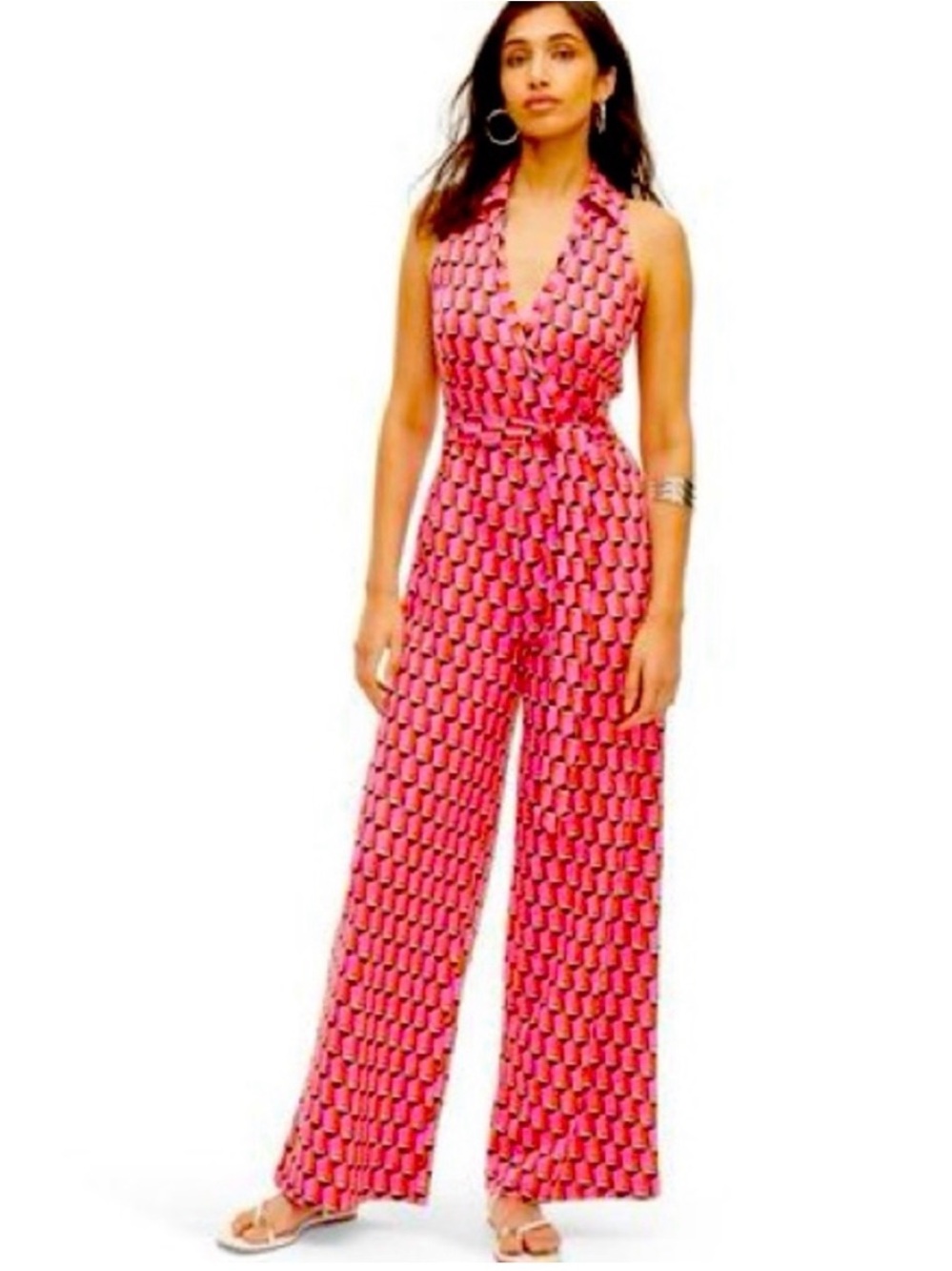 Diane Von Furstenberg for Target - Pink Geometric Halter Jumpsuit with Tie Waist